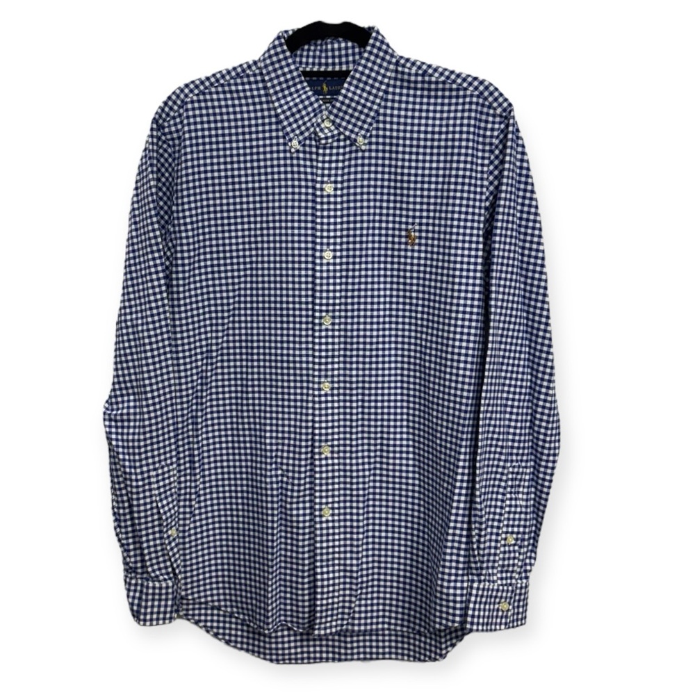 Ralph Lauren Navy and White Gingham Button-Down Shirt Size M - Picture 3 of 4